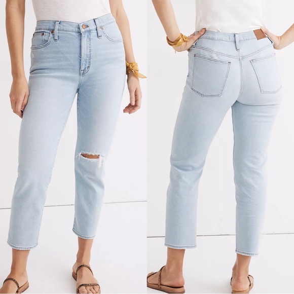 Madewell Denim - Madewell Mid-Rise Classic Straight Jeans in Wellingford Wash Knee-Rip Edition 24